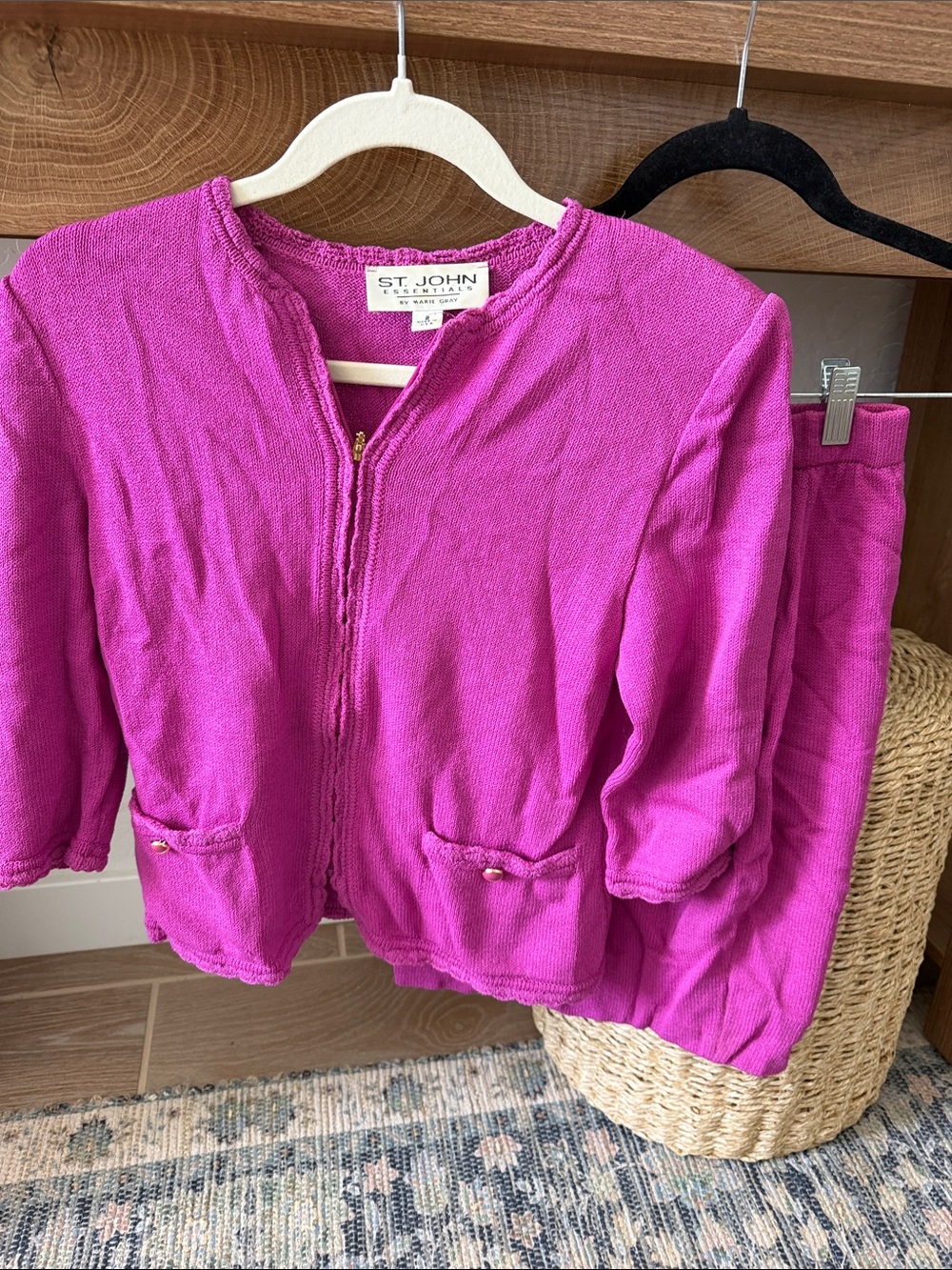 St. John Vibrant Fuchsia Knit Jacket & Skirt Set